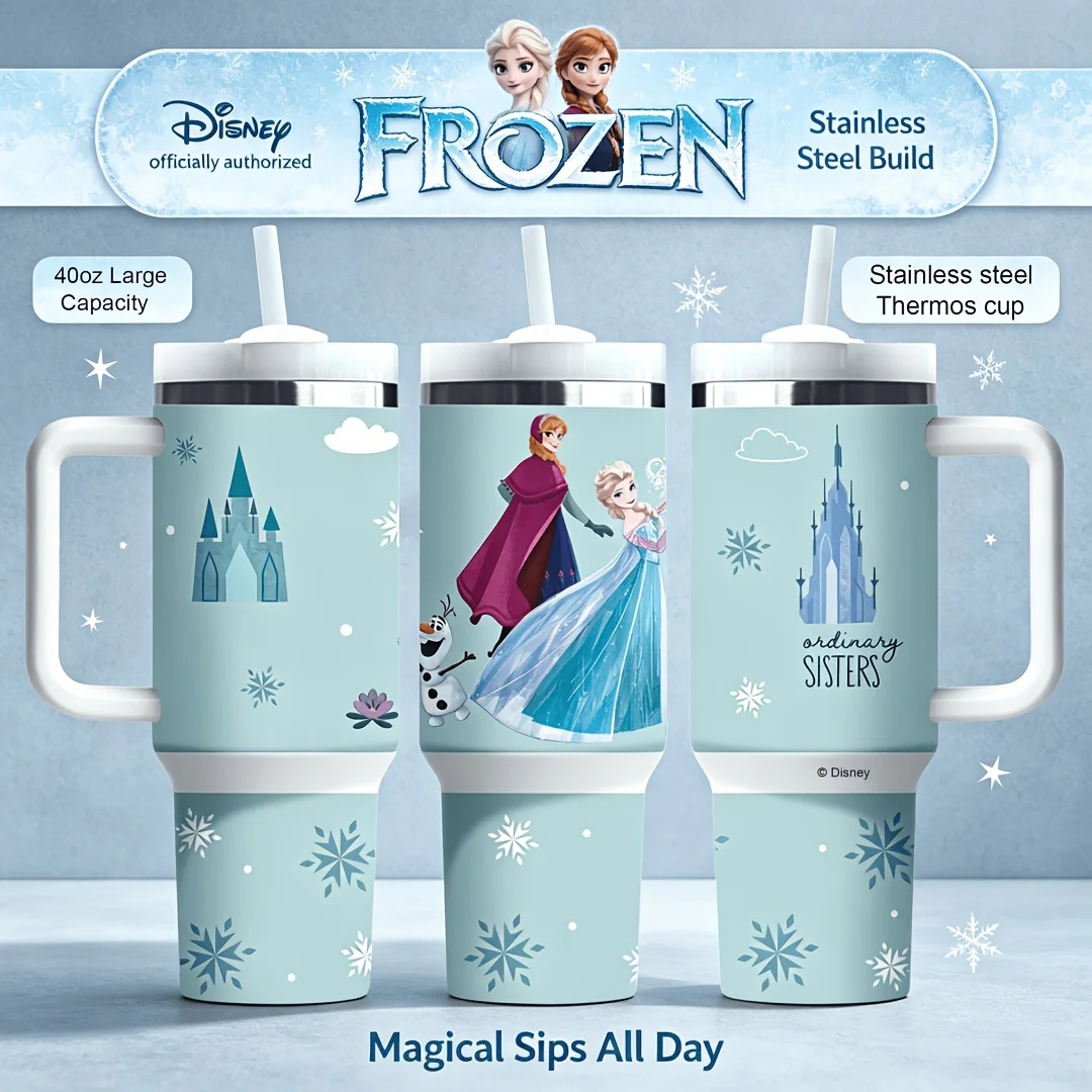 1pc 40oz Disney Frozen Elsa Anna Olaf Stainless Steel Water Bottle Insulated Tumbler with Handle Straw for Car Camping Outdoor