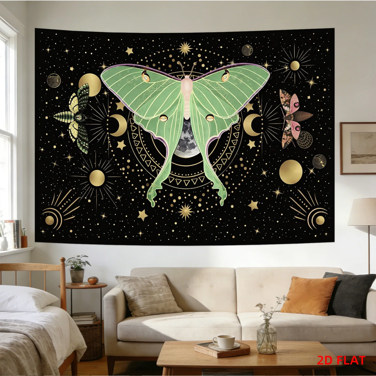 Celestial Moth Tapestry Wall Hanging Cosmic Boho Chic Zodiac Stars Moon Astrology Decor Print Large 150x230cm Canvas Art