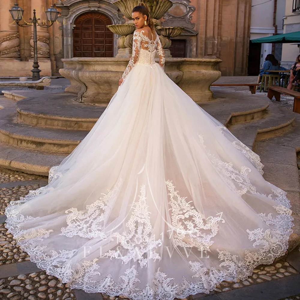 FL & AEVVE رقبة سكوب أزرار حتى كم طويل يزين 2 قطعة فستان زفاف حورية البحر مع ذيل قابل للانفصال مخصص #2