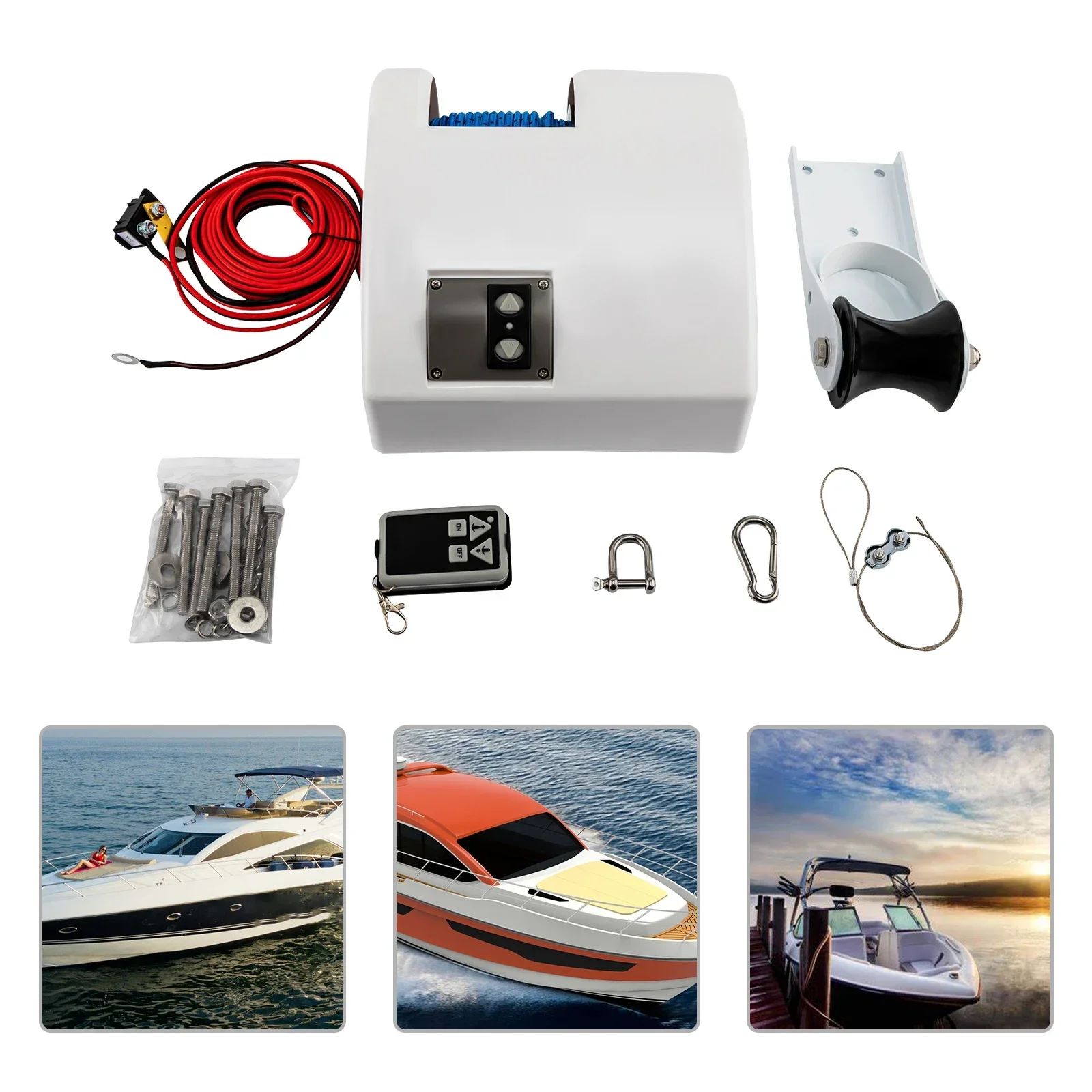 12V 45LBS Boat Electric Anchor Winch With Remote Wireless Controller Corrosion resistant Boat Anchor Wench White