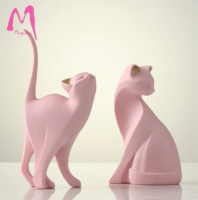 

[MGT] Europe originality pink Lovely cat yoga cat Resin modern Home decor Art Decoration decoration craft ornaments statues