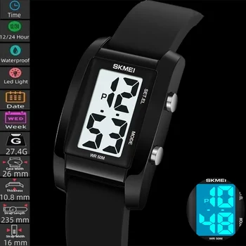 Skmei Womens Digital Watches with Date Week Display Fashion Silicone Strap LED Light…