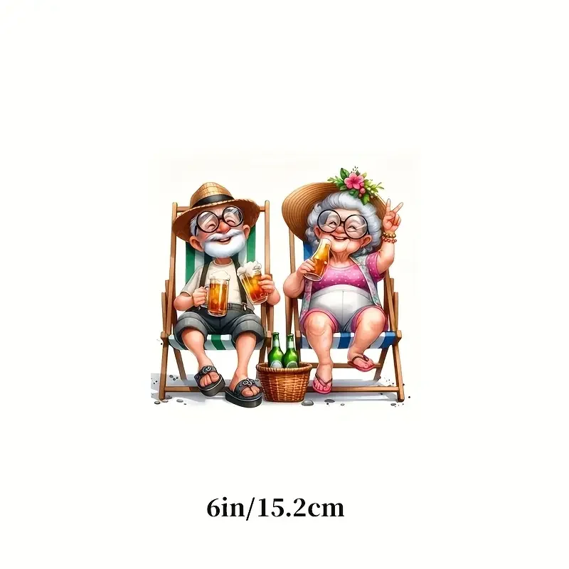 6-Inch Vinyl Decal Sticker Featuring a Elderly Couple Enjoying a Beer, Ideal for Laptops, Bottles, Trucks, Phones, Motorcycles,