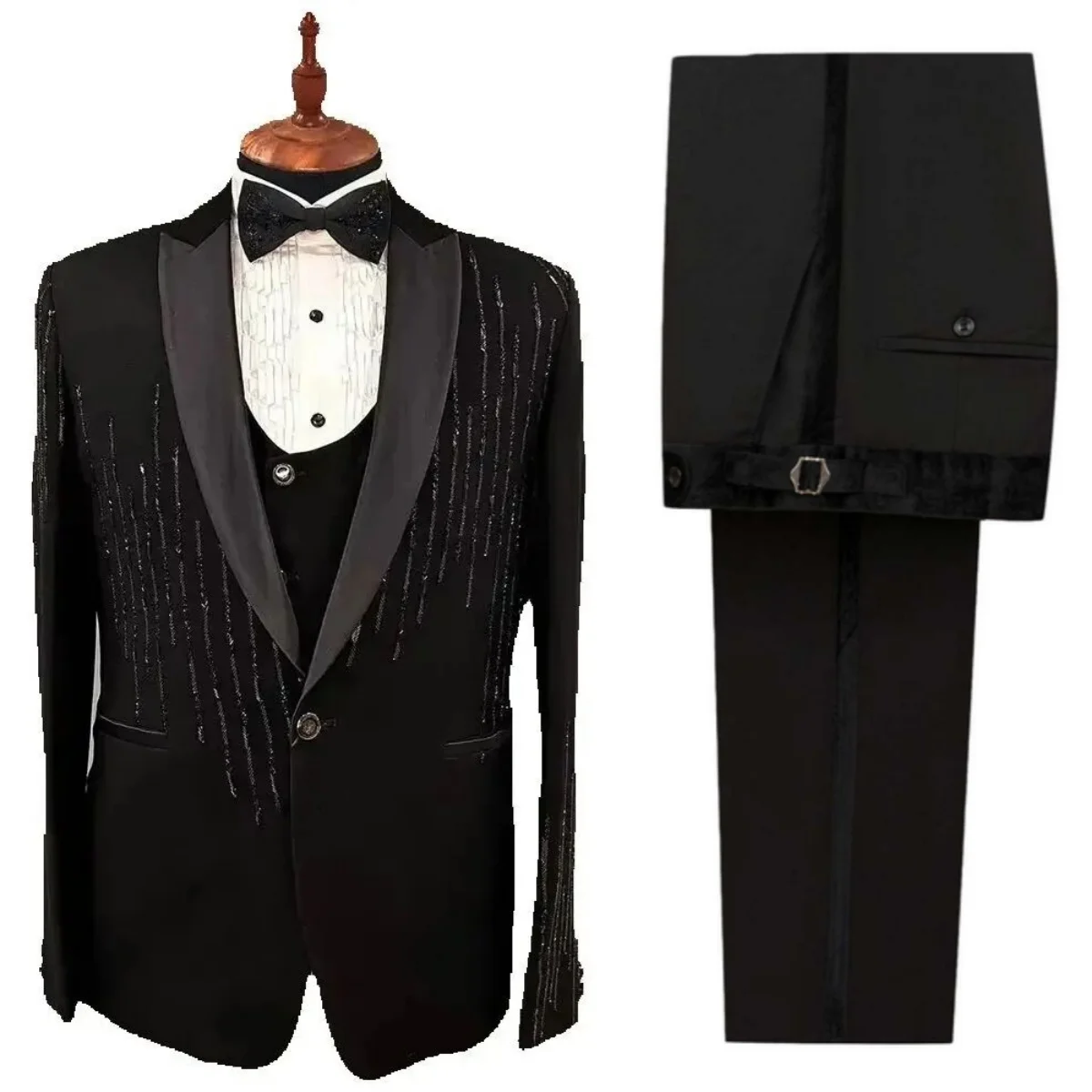 

Stylish Wedding Tuxedos 3 PCS Jacket Vest Pants Men Suit Fashion Shawl Lapel Single Breasted Evening Groom Coat Customized