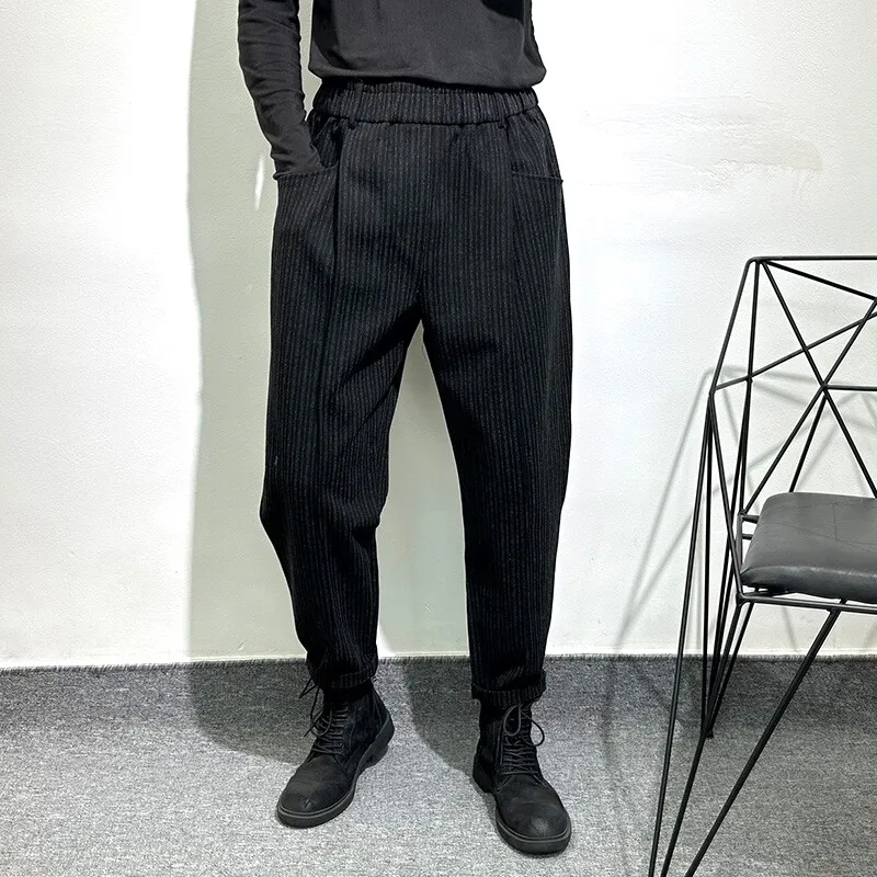 Avant-Garde Striped Casual Pants Men's Spring Concise High-Grade Tooling Retro Design Loose Non-Ironing Versatile Ankle-Banded