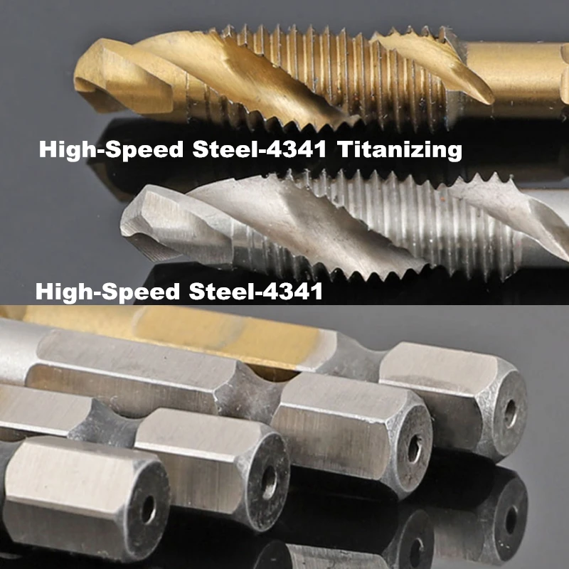 HSS Metric Thread Tap Drill Bits Set M3-M10 Hex Shank Titanium Drill Bit Plated Screw Metric Drill Tap Hand Tools 1/4 Shank