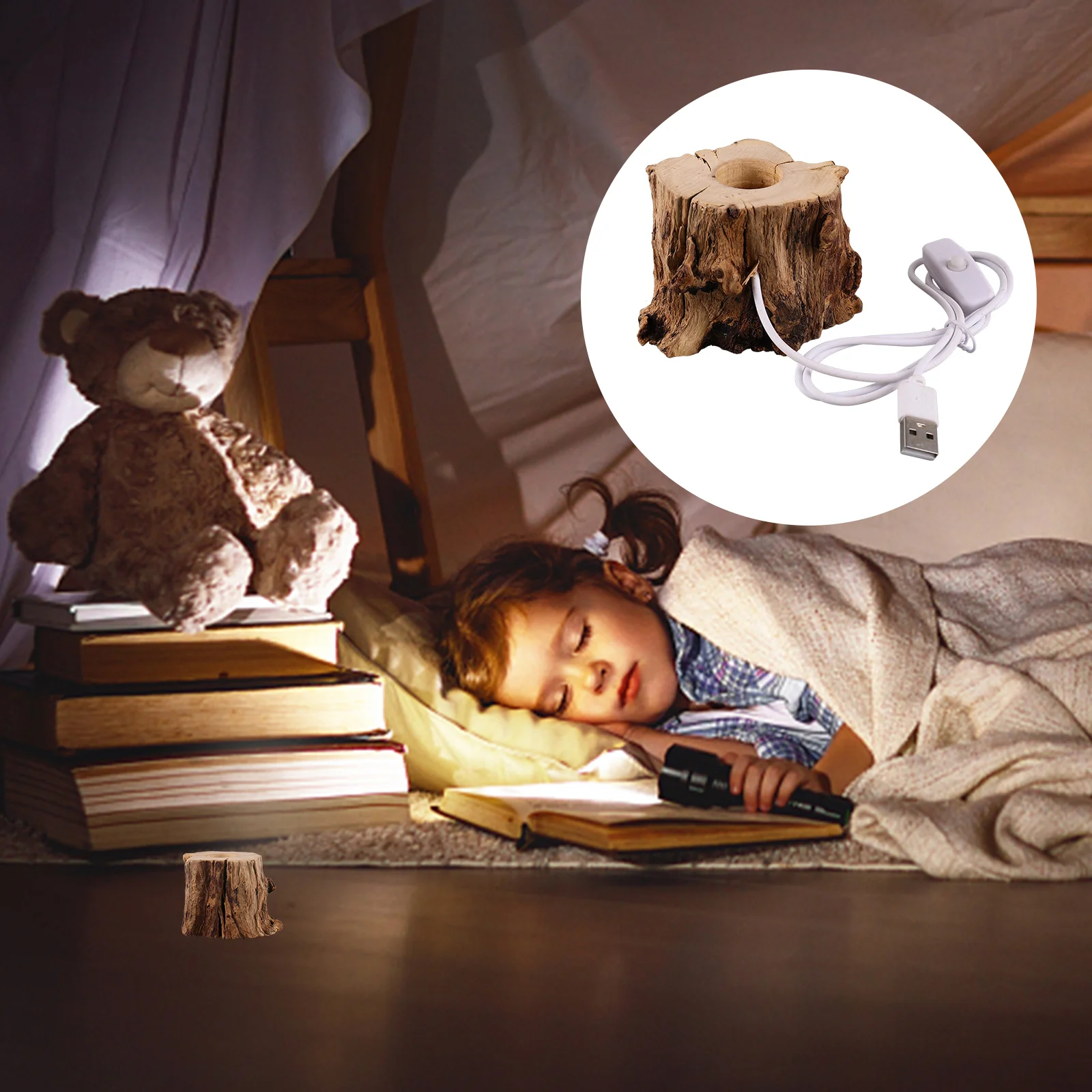 Crystal Ball Wooden Base Tree Stump LED Light Monitor Stand for Display Blender