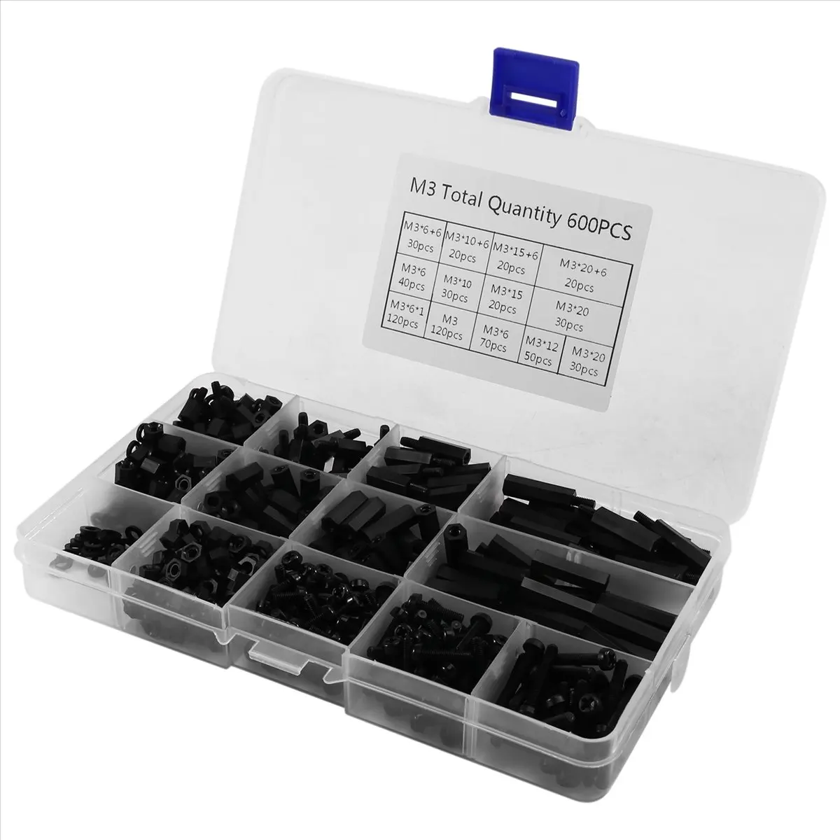 

600PCS Nylon Spacers Kit - M3 Male Female Hex Nylon Spacer Standoff Screw Threaded Pillar PCB Motherboard Standoff-BCBW
