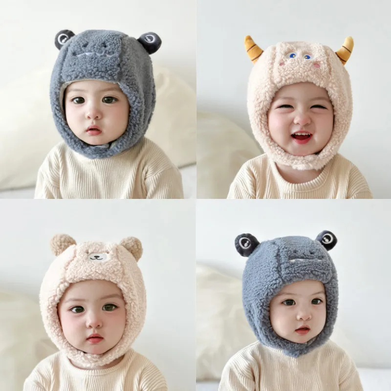 Baby Winter 3 Months -2 Years Old Boy and Girl Baby Lei Feng Windproof Thick Warm Ear Protection with Velvet Hat