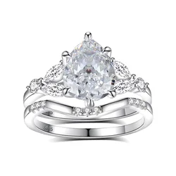 2ct 7x9MM Moissanite Two Rings with Certificate Laboratory Diamond Ring Women Wedding Jewelry 18K White Gold Plated S925 Silve