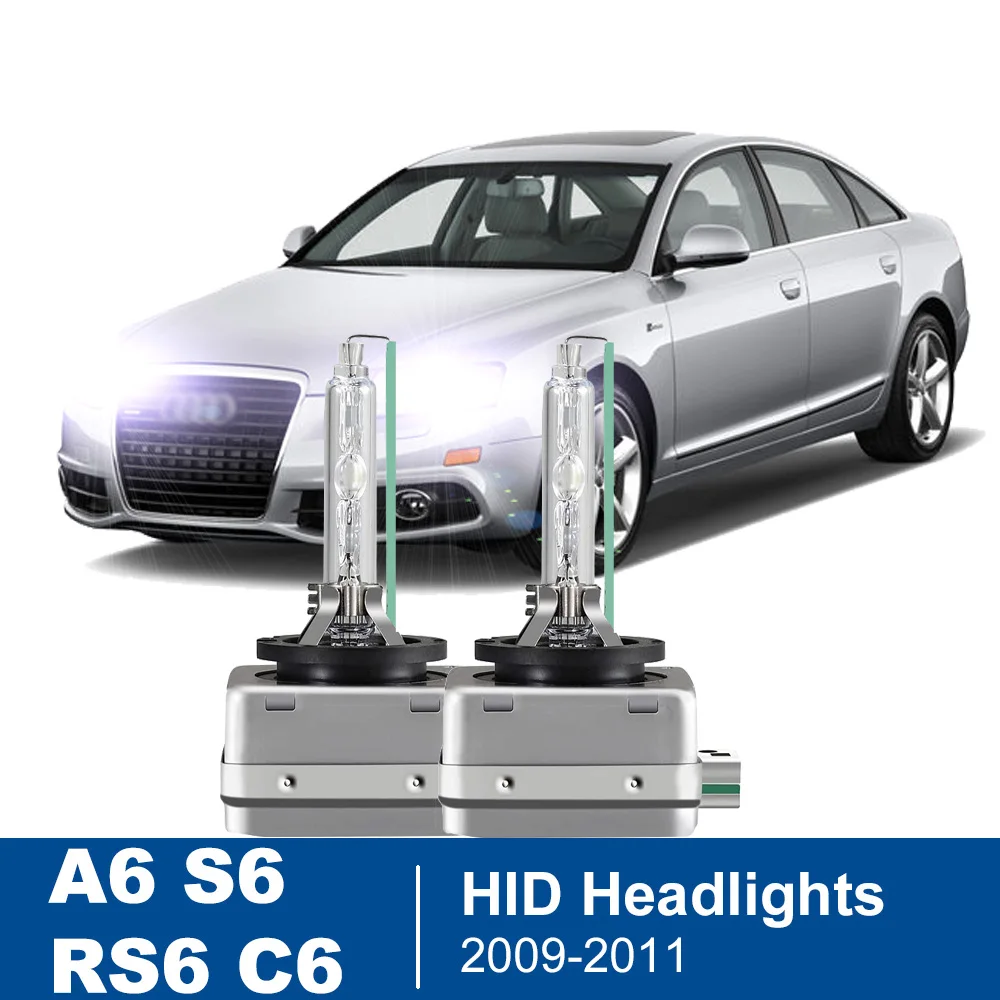 

2Pcs HID Xenon Headlight Bulb For Audi A6 S6 RS6 C6 2009 2010 2011 35W 6000K High Low Beam (Only fit original bulb is Xenon）