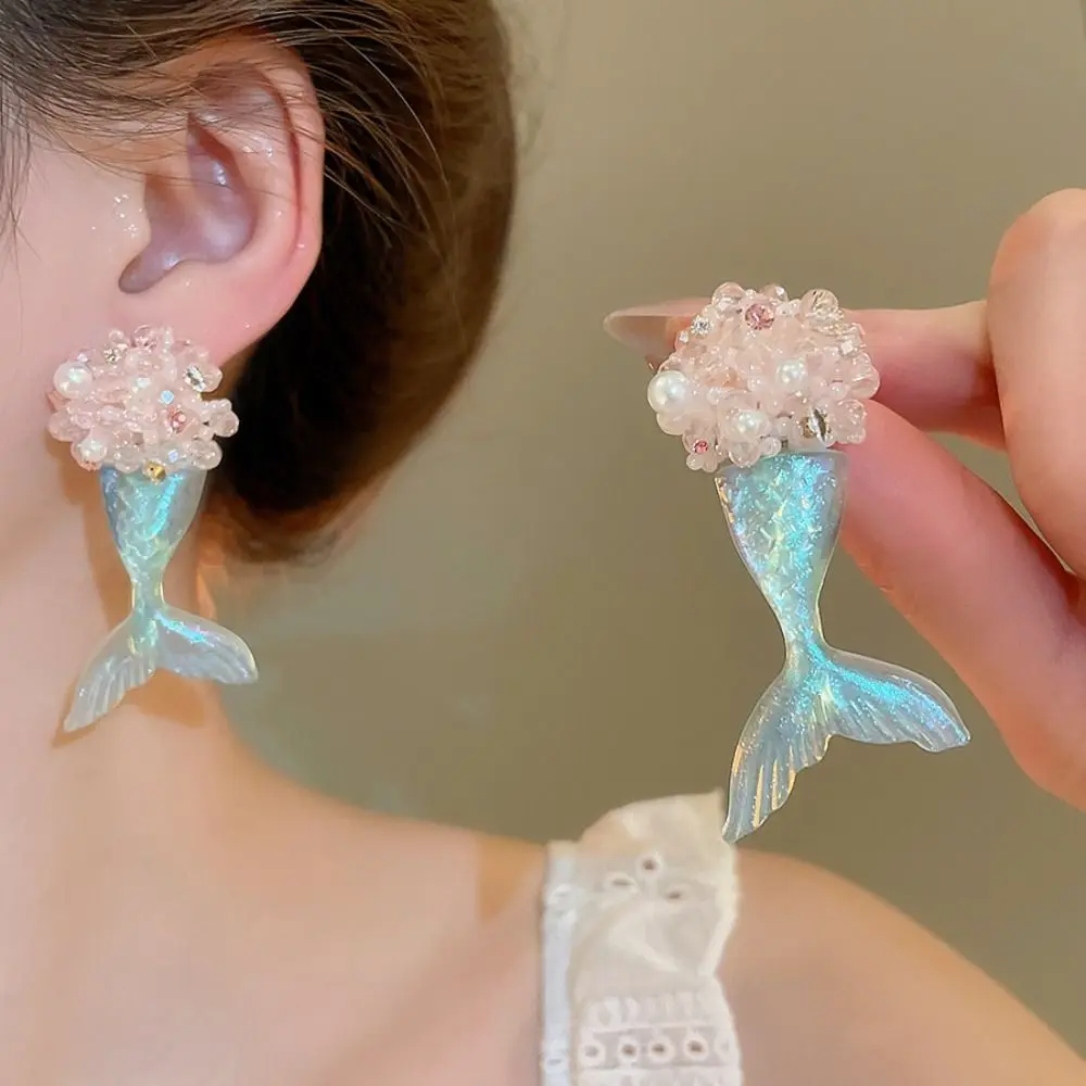 أزياء حلوة حورية البحر الراتنج الأقراط لطيف الساطع ذيل السمكة انخفاض الأقراط الأذن مجوهرات عطلة الشاطئ نمط الأقراط الشاطئ