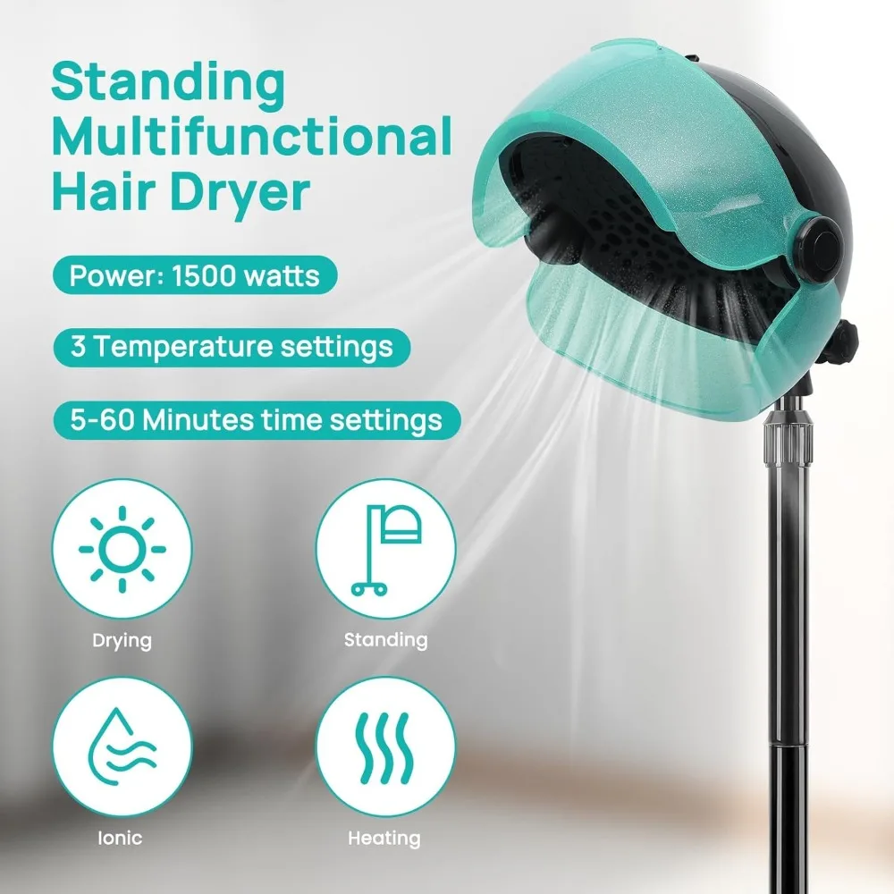 Ionic Hooded Hair Dryer with Digital Display, Touch Controls and 3 Temperature Settings for Salon and Home Use