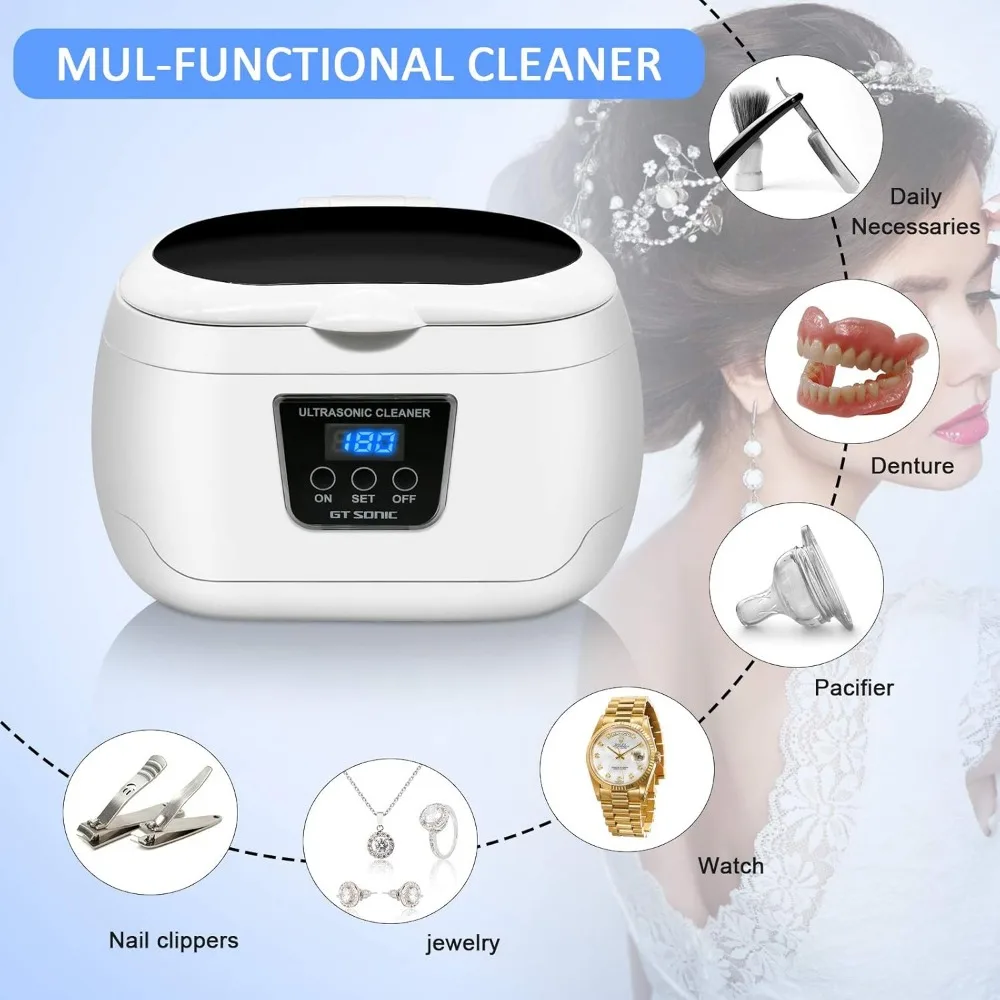 Ultrasonic Cleaner, Professional 20 Ounces(600ML) with Five Digital Timer,  for Cleaning Eyeglasses, Ring,Watches, Dentures