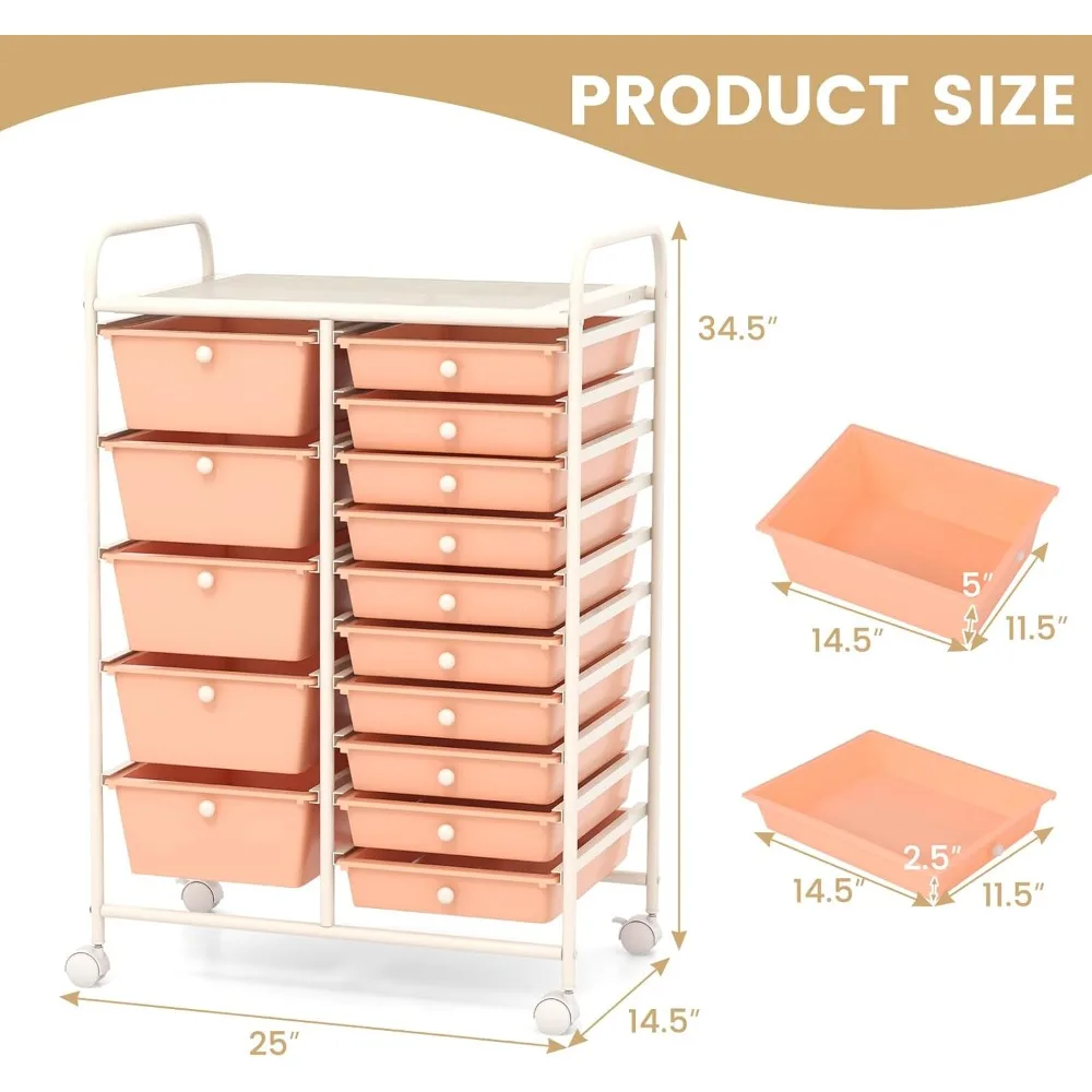 منظم عربة تخزين دوارة مكون من 15 درجًا، مثالي للوازم المكتبية والمواد المدرسية، وحل تخزين ورق القصاصات
