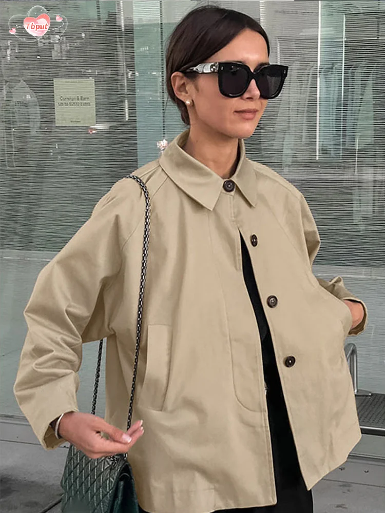 

Long Sleeved Single Breasted Lapel Casual Coat Solid Color Pocket Long Sleeved Women's Short Windbreaker Autumn Lady Streetwear