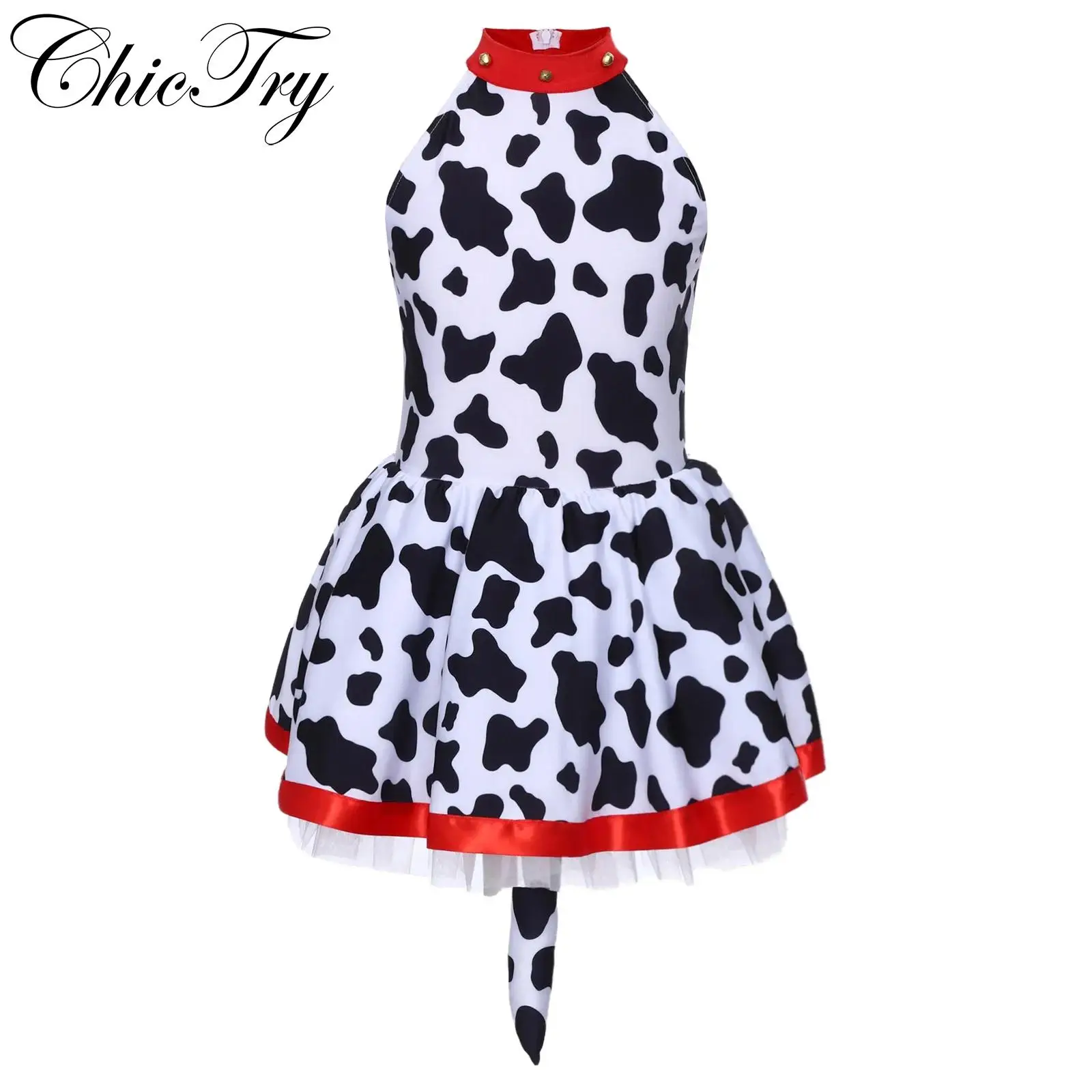 

Kids Girls Western Cowboy Costume Halloween Cosplay Party Dress Seamed with Bells Sleeveless Layered Ruffled Skirt Hem Dress Up