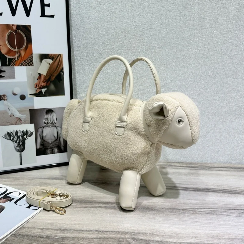 

Creative Design Lamb Shaped Handbag Trendy Cute Plush Cartoon Lamb Handheld Crossbody Bag Casual Versatile Shoulder Bag