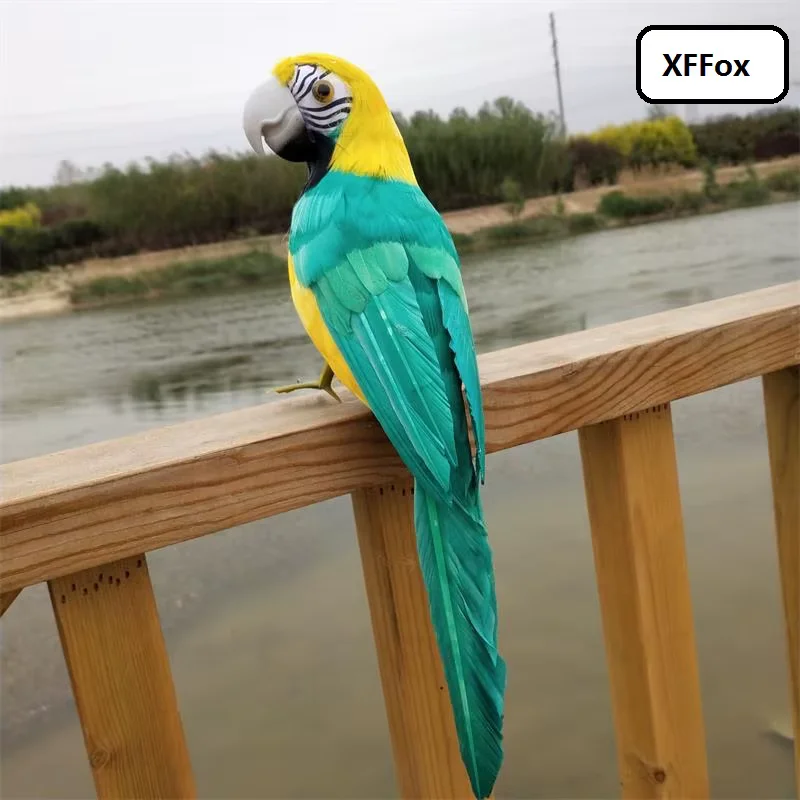 new foam&feather Simulation green&yellow Parrot about 32cm Garden Decoration Gift d0577