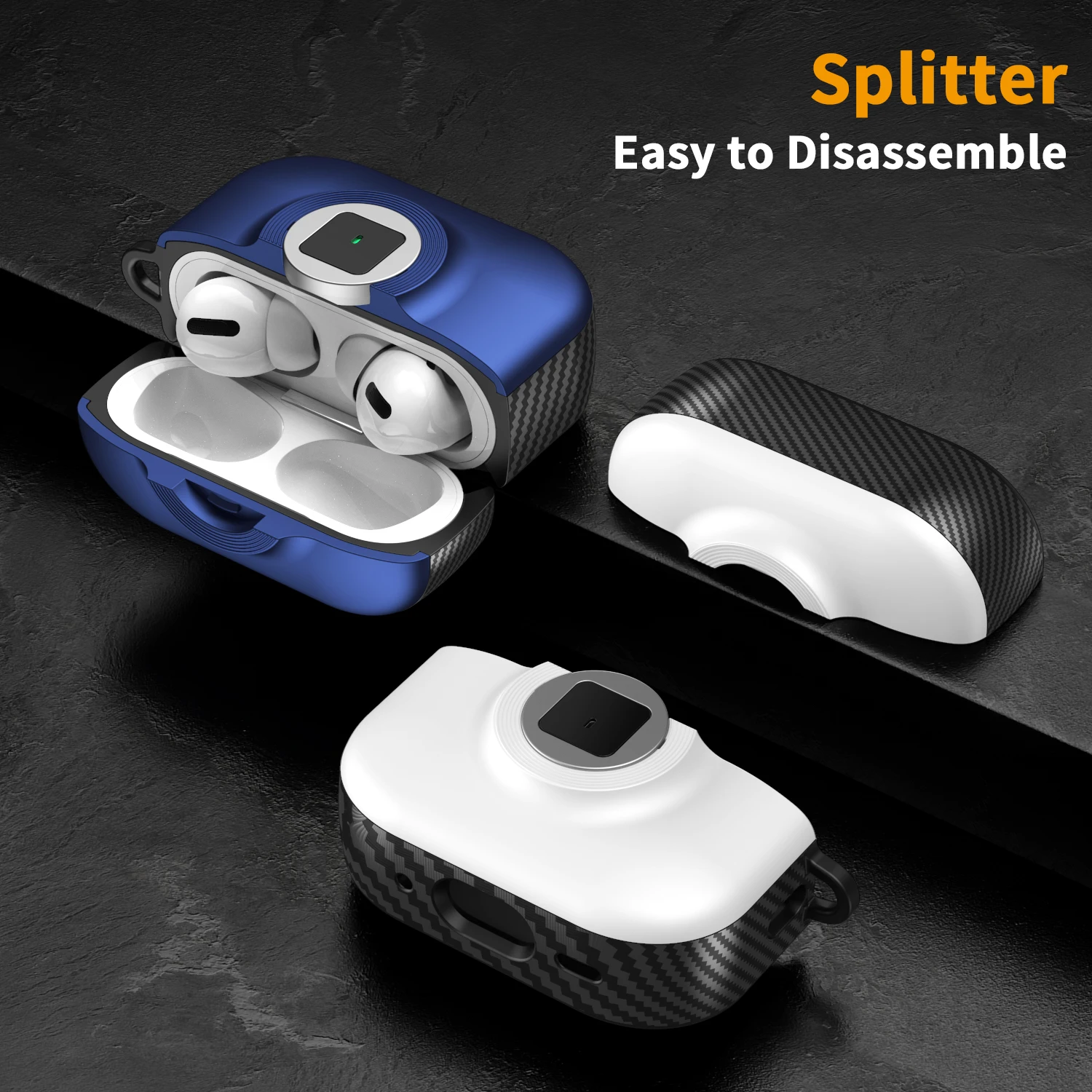 غطاء حماية أنيق من مادة البولي يوريثان لأجهزة AirPods Pro 3 2 4 حافظة بتصميم من ألياف الكربون لأجهزة AirPods 4 3 2 1 Pro 2 مع سلسلة مفاتيح #4