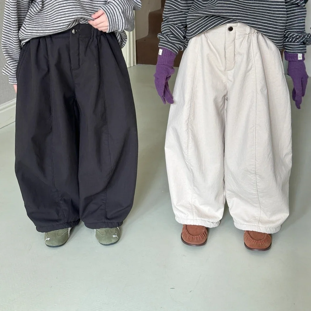 Trousers 2026 Autumn And Winter New Childrens Clothing Korean Style Boys And Girls Thickened Alpaca Wool Warm Turnip Pants