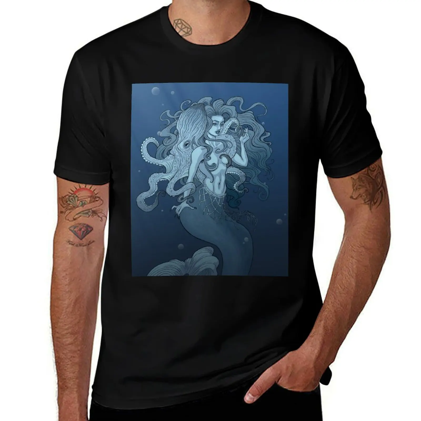 The Mermaid and Her Companion T-Shirt Big Size Crew Neck T-Shirt