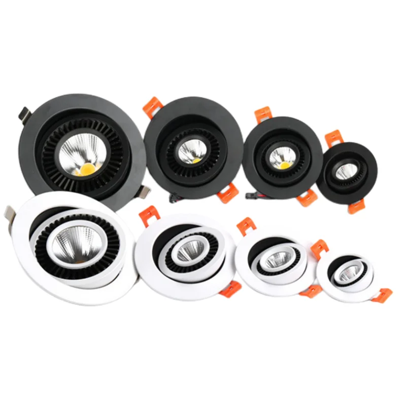 Embedded Round Embedded Dimmable LED Downlight Black/White 12W 15W Light Source 360 ° Adjustable COB Ceiling Spot  Bedroom