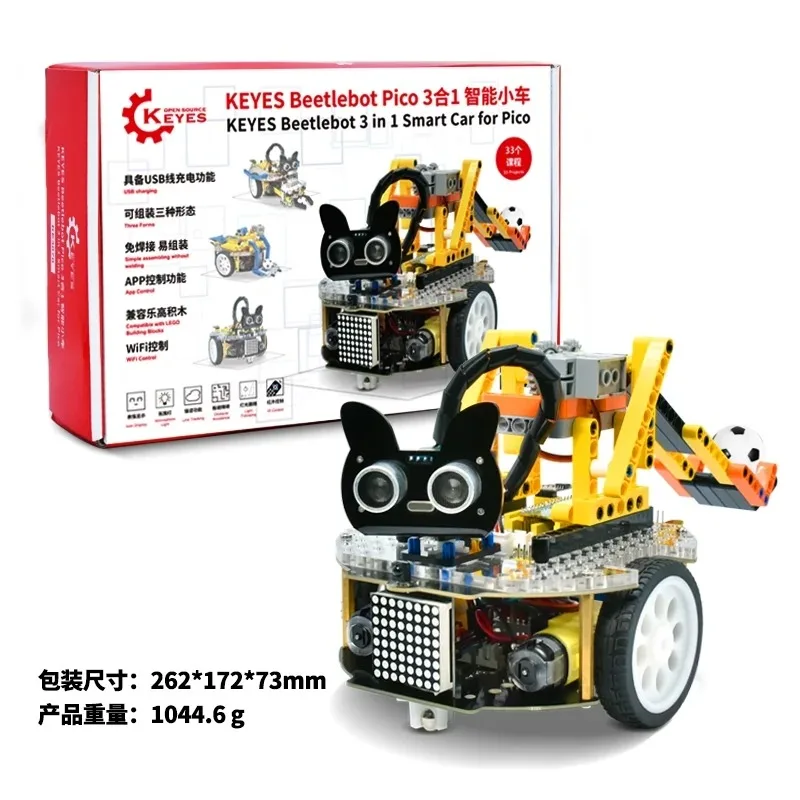 Raspberry Pi Pico Robot Car Kit - Tracking/Avoidance/MicroPython Programmable/Morphable Design/Compatible with Legoeds