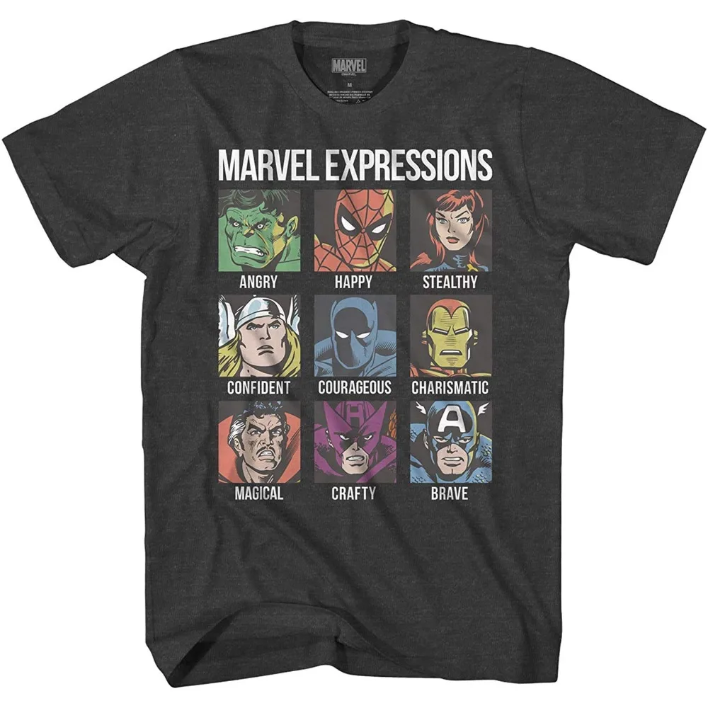 100% cotton summer Marvel Avengers Expressions Moods Adult Men's T-Shirt  Family Matching Outfits