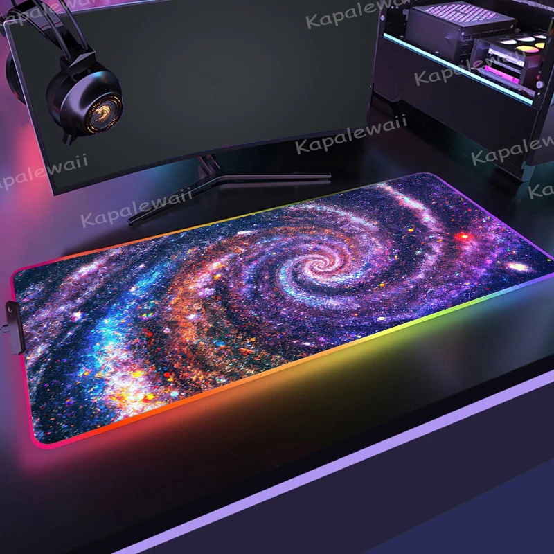 

Big Laptop Accessories Gamer RGB Mouse Pad Nebula Space Deskmat Keyboard Mat Gaming Laptops LED Mousepad Desk Protector 90x40cm