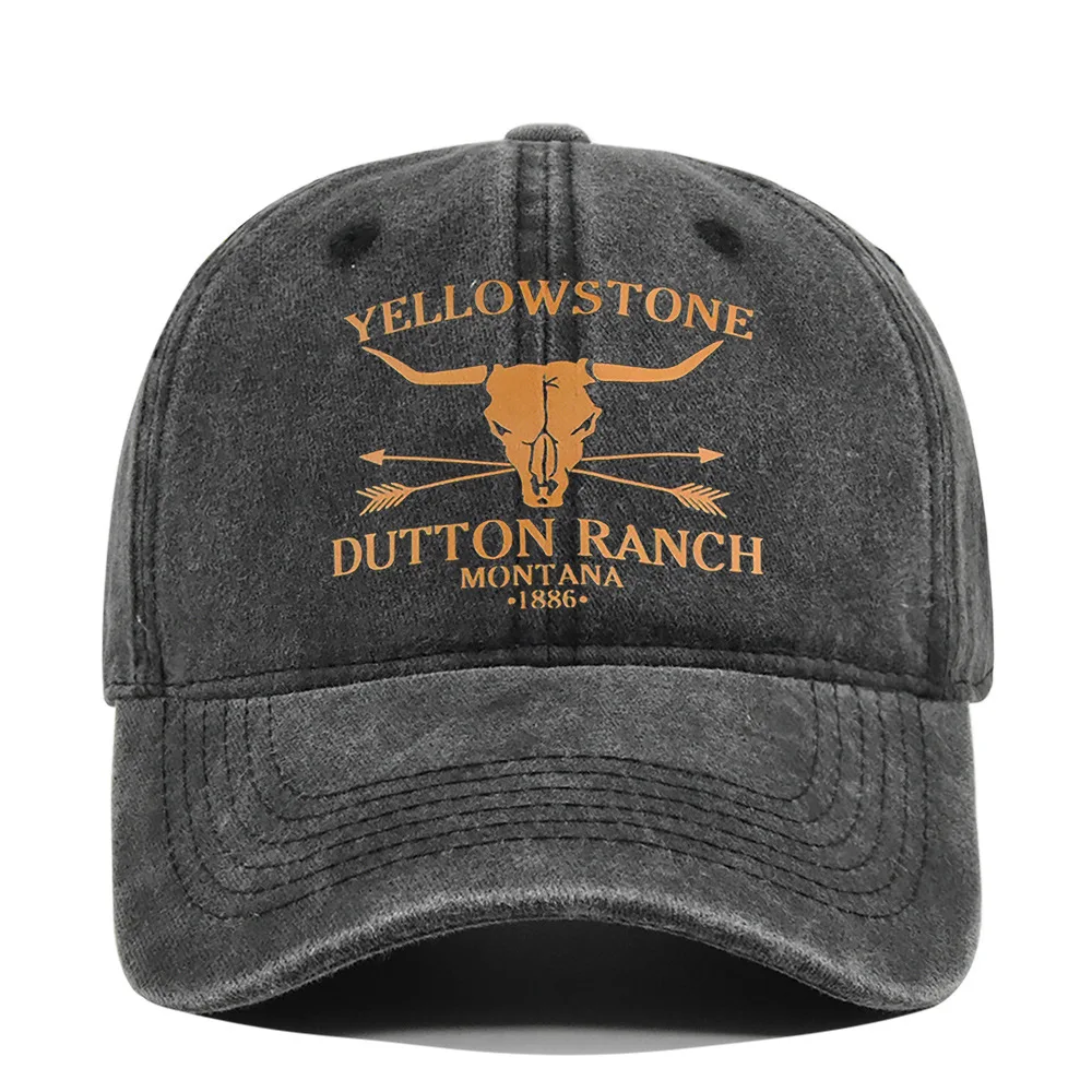 Retro Western Cowboy Hat - YELLOWSTONE DUTTON Ranch hard school embroidered cow-head printed baseball cap for both men and women