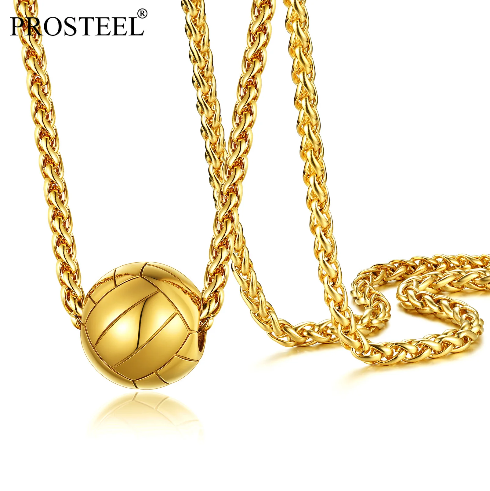 

PROSTEEL Volleyball Charm Necklace for Men Teens Stainless Steel Sport Ball Round Pendant Cool Chain Silver/Gold/Black PSP40039