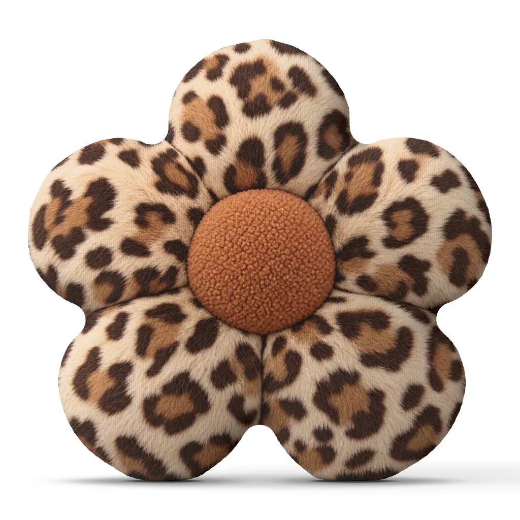 Leopard Pattern Flower Shaped Pillow Stuffed Throw Cushion with Brown Center Decorative Accent for Sofa Living Room Gift