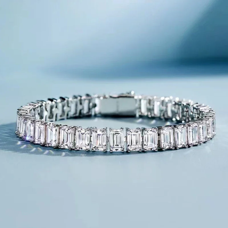 

Desire 925 Sterling Silver 4*6mm Emerald Cut High Carbon Diamond Bracelets For Women Engagement Wedding Party Fine Jewelry