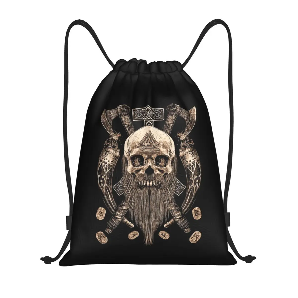 Beard Viking Skull Drawstring Backpack Women Men Sport Gym Sackpack Foldable Training Bag Sack