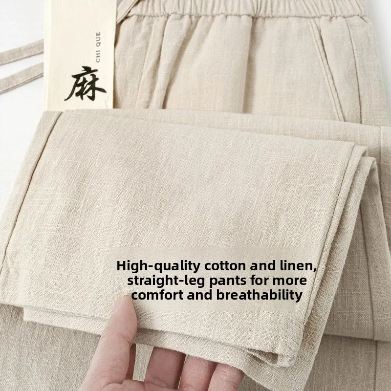 

Spring Summer High End Linen Pants Men Cotton Linen Loose Straight Leg Thin Summer Casual Trousers Long Pants Straight Fit