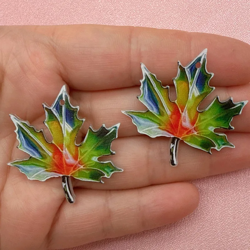 10pcs acrylic double-sided printed colorful maple leaf pendant DIY handmade jewelry pendant accessories view 5