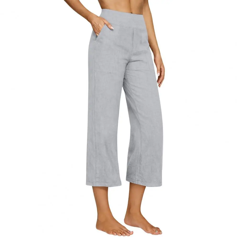 Cropped Work Pants Women’s High Waisted Cropped Pants Wide Leg Trousers with Pockets Loose Fit Office Vacation Bottoms Flowing