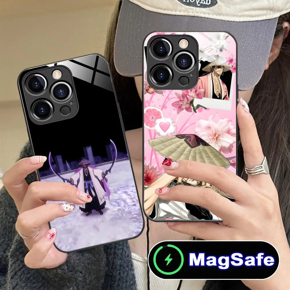 

Чехол для телефона Bleach Kyouraku Shunsui для iPhone 16, 15, 14, 13, 12, 11 Pro Max Plus Mini MagSafe, стеклянный цветной защитный чехол, роскошный