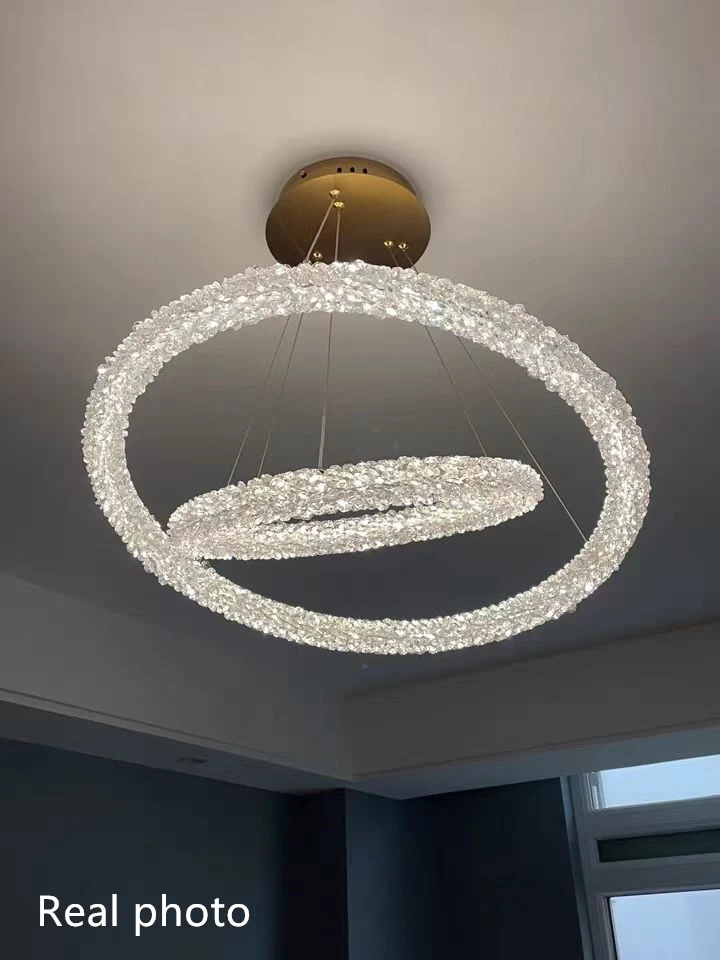 Nordic Parlor Pendant lights Crystal Round Ring Restaurant Coffee Shop Hanging Light Fixtures 4000K Cord Adjustable