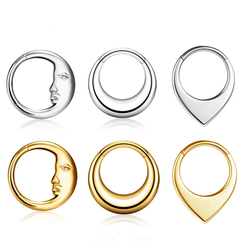 1PC ASTM F136 G23 Titanium Goth Nose Rings Clicker Hinged Septum Helix Conch Cartilage Daith Earring Lobe Body Piercing Jewelry