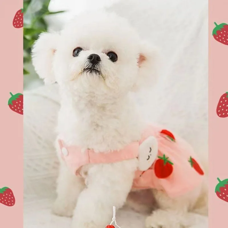 

Cute Princess Strawberry Summer Thin Breathable Pet Small Dog Dress Gauze Skirt