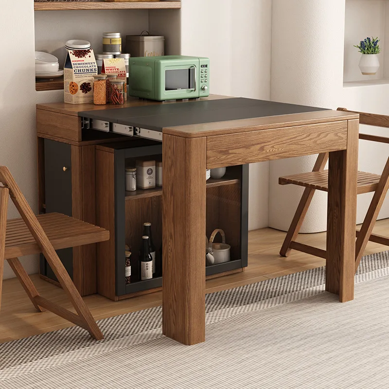 Retractable dining table and chair combination simple side cabinet multi-functional small apartment folding dining table