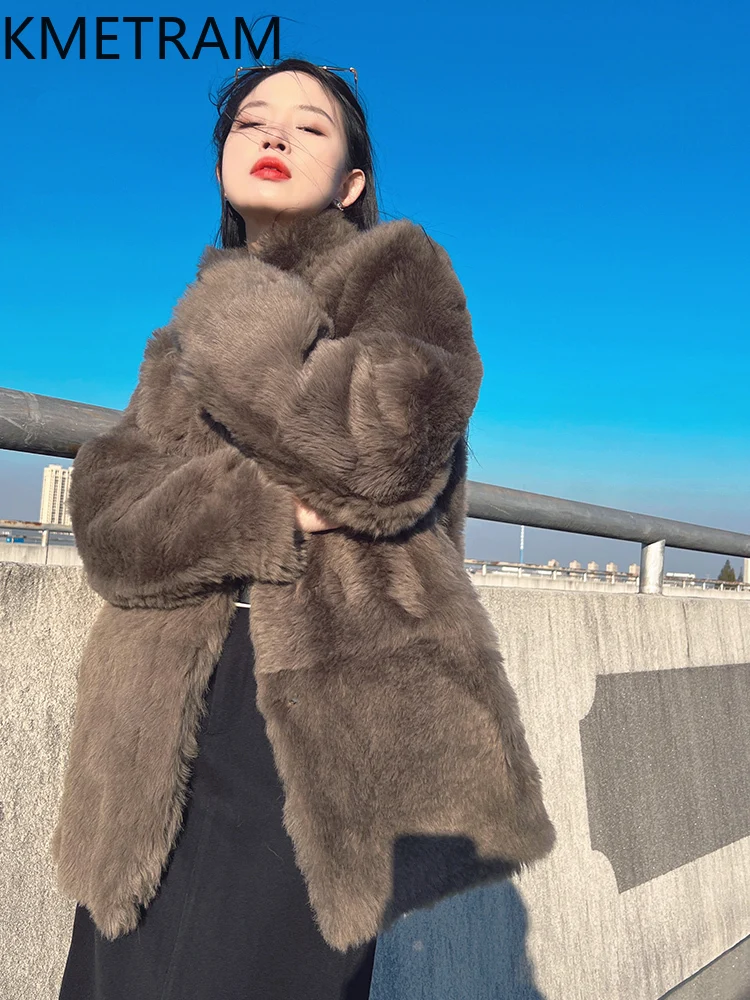 천연 양털 양피 양면 퍼 재킷 여성 고급 겨울 따뜻한 스탠드 칼라 리얼 퍼 코트 여성 의류 2025