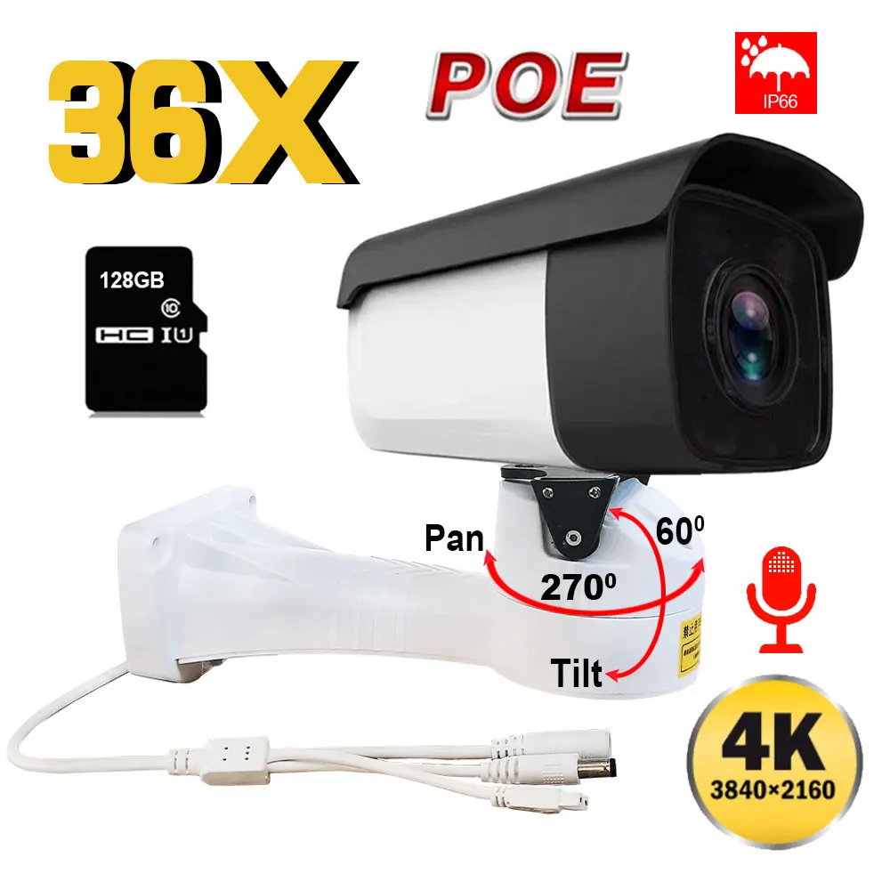 Cámara de seguridad IP para exteriores, videocámara de 8MP, 4K, PTZ, H.265, Zoom 36x, enfoque automático, POE, visión nocturna, Onvif, Compatible con Hikvision NVR