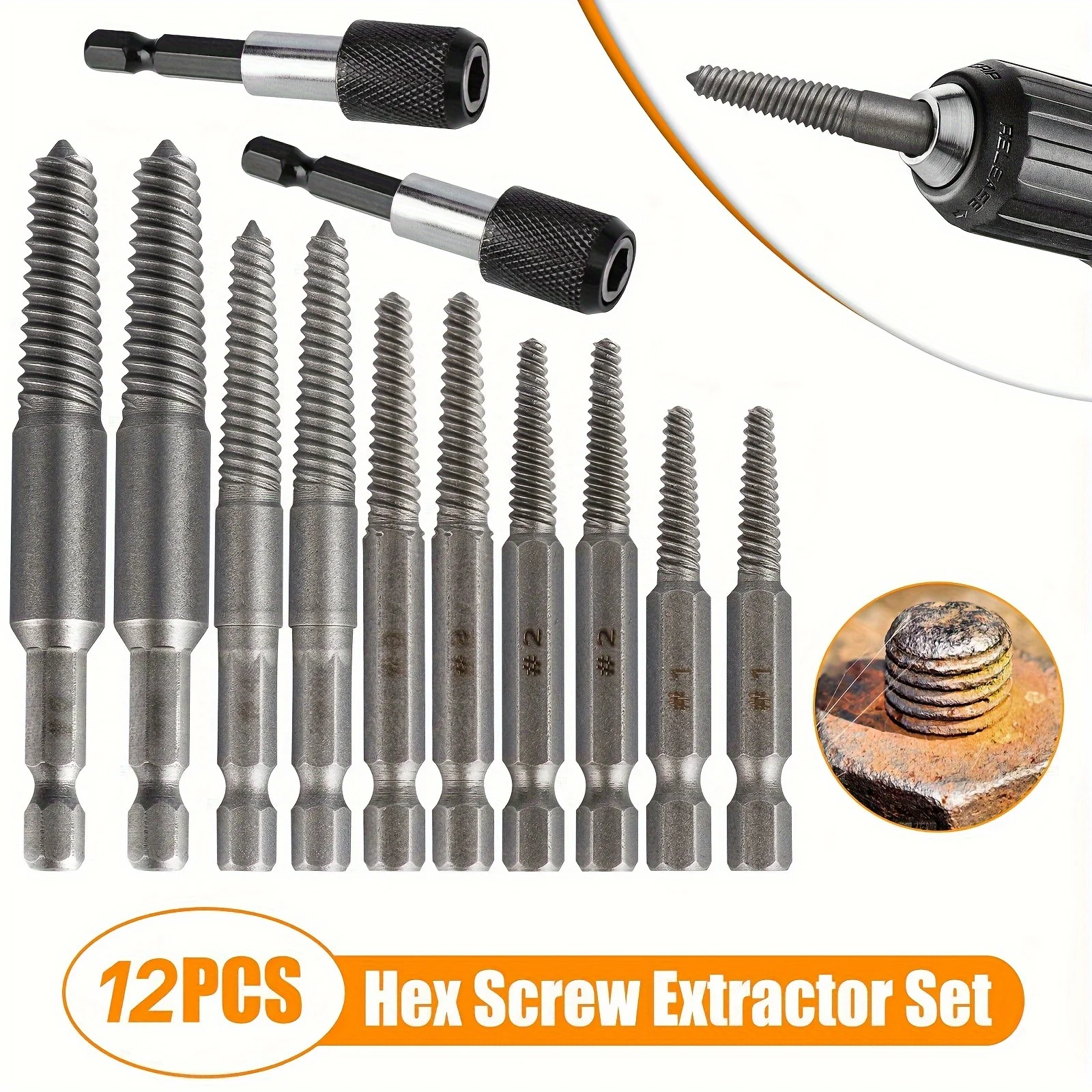 12pcs Stud Screw Extractor Remover Set  for Damaged Bolt and Screw Removal - Easy Out Tool for Fast and Efficient Extraction