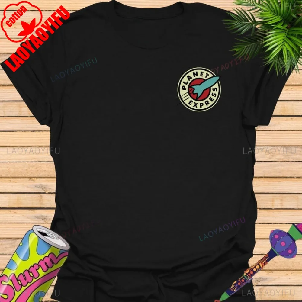Camiseta con estampado con dibujo de Futurama, diseño de logotipo divertido de Planet Express, ropa de calle informal de algodón a la moda, ropa de Hip Hop para hombre, camisetas Y2k