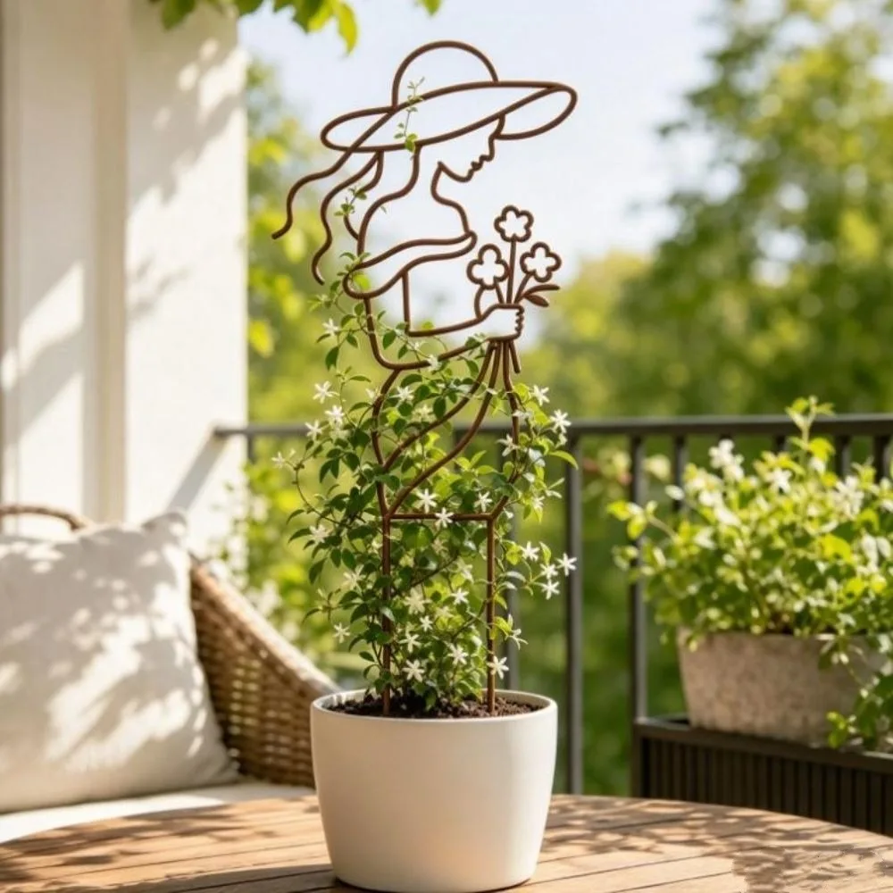 Iron Character Silhouette Plant Stand Strong Load Bearing Hollow Out Plant Climbing Trellis Weather Resistance