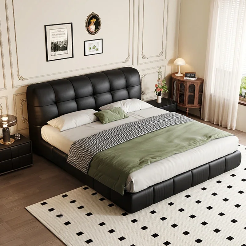

Headrest High End Double Bed Frame European Style Black Wood Luxury Queen Bed Loft Floor Modern Cama Matrimonial Furniture