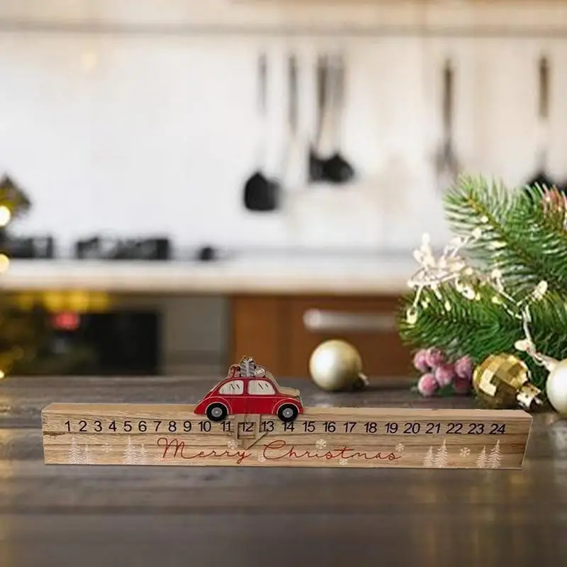 Christmas Advent Countdown Tabletop Decoration Wooden Ruler Shape Christmas Decor Tabletop Decoration Snowflakes 24Days Advent